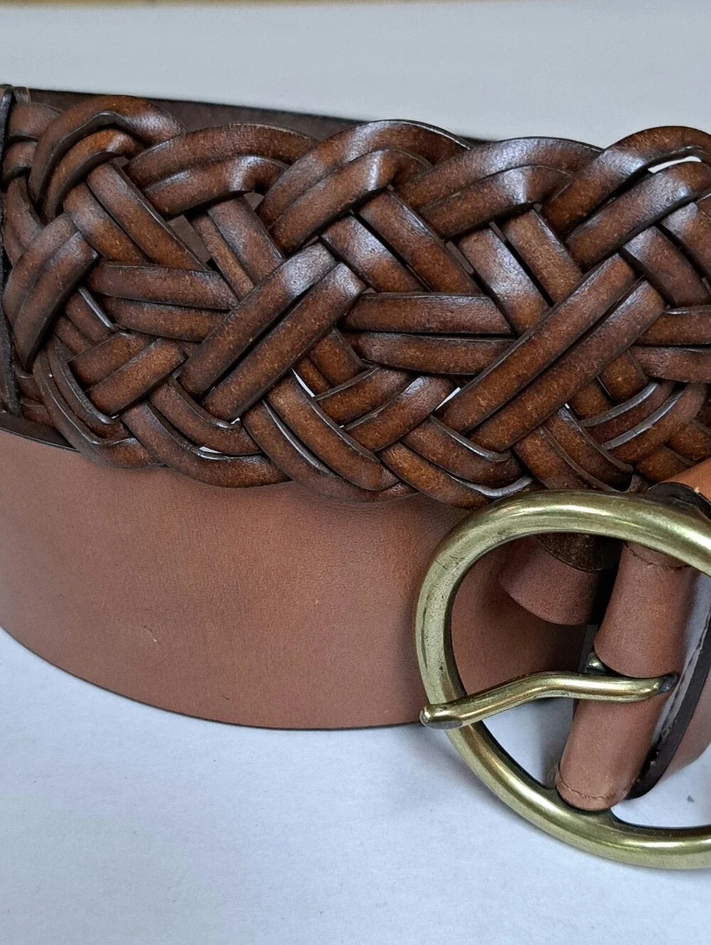 ANN TAYLOR LOFT BROWN PARTLY BRAIDED GENUINE LEATHER BELT Large - Picture 6 of 6